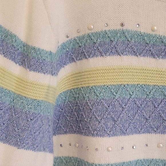 Alfred Dunner Women's Multicolor Striped Sweater chrystals & pearl accents SzLg - Picture 3 of 4